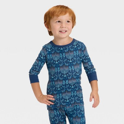  Toddler Hanukkah Ribbed Long Sleeve Shirt And Pants Holiday Matching Family Pajama Set - Wondershop™ Blue
