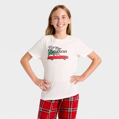  Kids' "Tis The Season" Short Sleeve Holiday Matching Family Pajama Shirt - Wondershop™ Cream