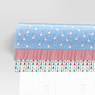  30" 3pk 180 Sq Ft Christmas Wrap Pack Snowmen/Red Stripes/Trees - Wondershop™