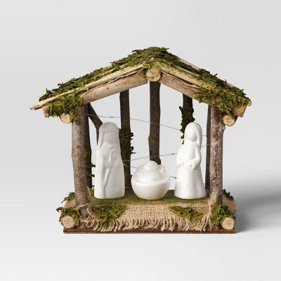  4pc Battery Operated Lit Wood Nativity Scene Figurine Set - Wondershop™