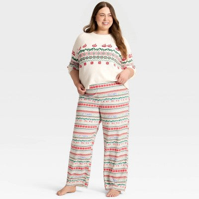  Women's "Let It Snow" Fair Isle Microfleece Holiday Matching Family Pajama Pants - Wondershop™ Cream
