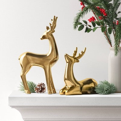  8.75" Plated Ceramic Sitting Deer Animal Figurine - Wondershop™ Gold