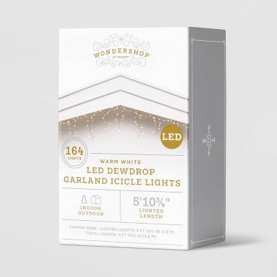  164ct LED High Density Dewdrop Garland Christmas Icicle Lights Warm White With Copper Wire - Wondershop™