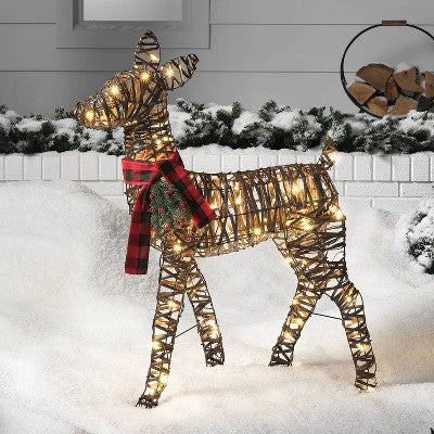  LED 37" Faux Rattan Doe Christmas Novelty Sculpture Light Warm White - Wondershop™