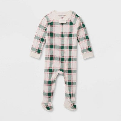  Baby Plaid Ribbed Holiday Matching Family Footed Pajama - Wondershop™ Cream