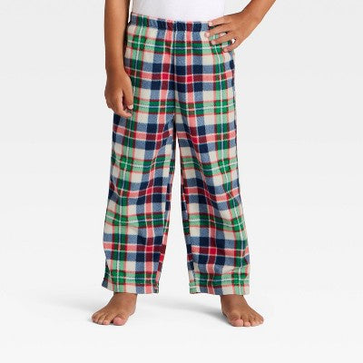  Toddler Plaid Microfleece Holiday Matching Family Pajama Pants - Wondershop™ Cream