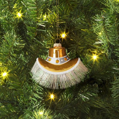  Christmas Glass Gold Cowboy Hat Ornament - Wondershop™