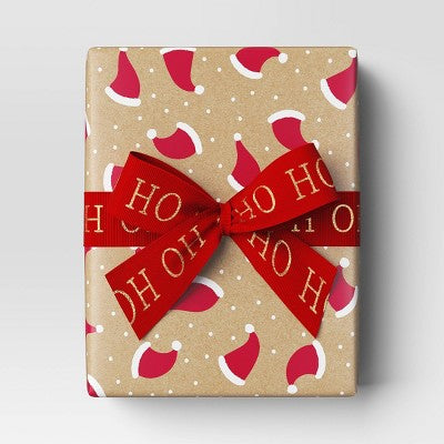  40" 220 Sq Ft Christmas Roll Wrap Santa Hats On Kraft - Wondershop™