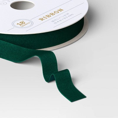  18' Christmas Fabric Ribbon Green Velvet - Wondershop™