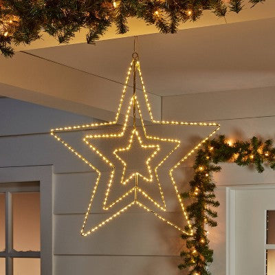  22.5" 287ct LED 3D Silver Star Dewdrop Christmas String Lights Warm White With Silver Wire - Wondershop™