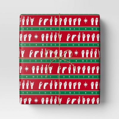  30" 50 Sq Ft Christmas Roll Wrap American Sign Language On Red - Wondershop™
