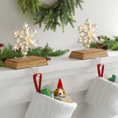  2pk Christmas Lit Snowflake Stocking Holder - Wondershop™