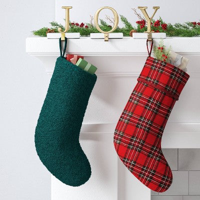  21" Christmas Woolen Yarn Dyed Fabric Stocking Red/Green Plaid - Wondershop™
