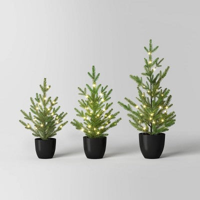  Pre-lit Potted Balsam Fir Mini Artificial Christmas Tree Set Warm White Lights - Wondershop™