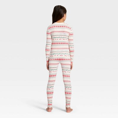  Kids' "Let It Snow" Fair Isle Cozy Knit Long Sleeve Shirt And Pants Holiday Matching Family Pajama Set - Wondershop™ Cream