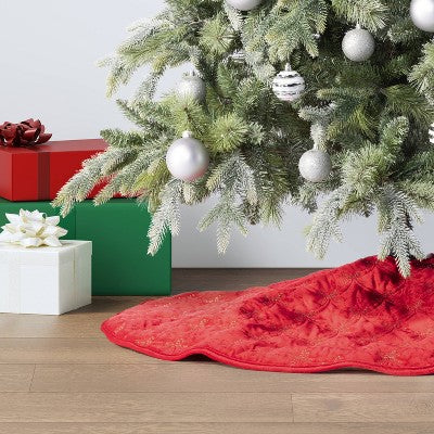  48" Christmas Embroidered Bow Velvet Tree Skirt Red - Wondershop™