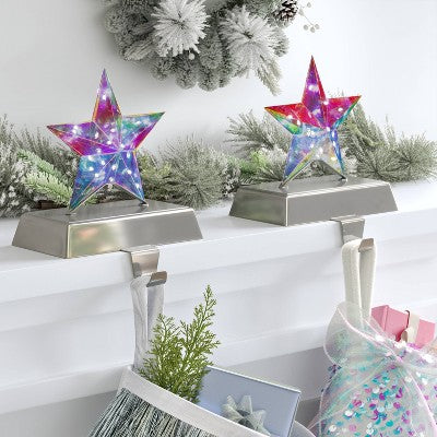  2pk Christmas Lit Iridescent Star Stocking Holder - Wondershop™