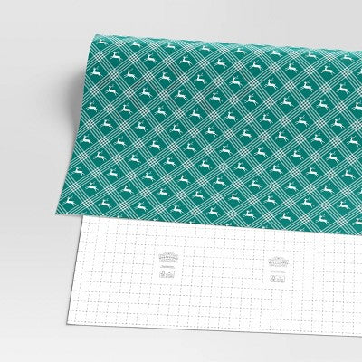  30" 50 Sq Ft Christmas Roll Wrap Deer And Plaid On Green - Wondershop™