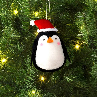  Christmas Felted Wool Penguin Ornament With Santa Hat - Wondershop™