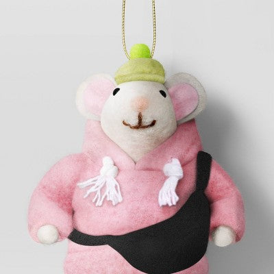  Christmas Felted Wool Mouse Ornament - Pink Jacket - Wondershop™