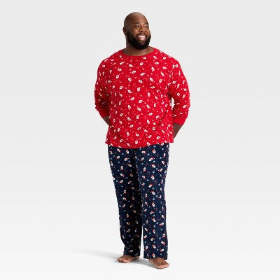  Men's Santa Print Microfleece Holiday Matching Family Pajama Pants - Wondershop™ Navy Blue