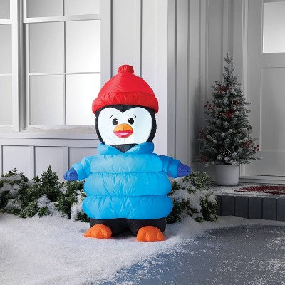  3'x4' Christmas Indoor/Outdoor Lighted Inflatable Penguin In Puffer Jacket - Wondershop™