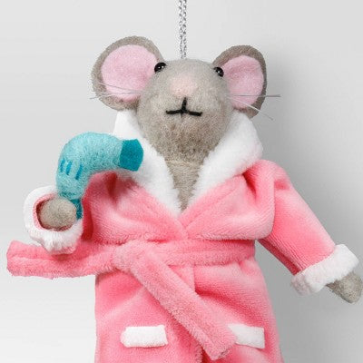  Christmas Felted Wool Mouse With Hairdryer Ornament - Wondershop™