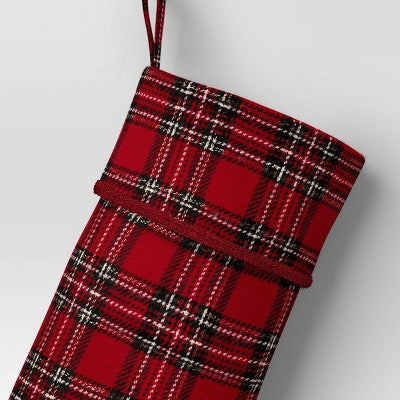  21" Christmas Woolen Yarn Dyed Fabric Stocking Red/Green Plaid - Wondershop™