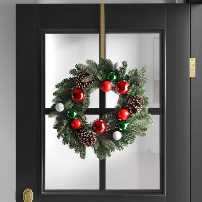  22" Pine Bough With Flocked Pinecones And Ornaments Artificial Christmas Wreath Green - Wondershop™