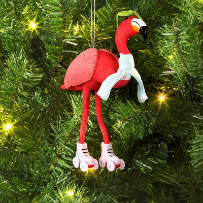  Christmas Felted Wool Flamingo With Skate Ornament - Wondershop™