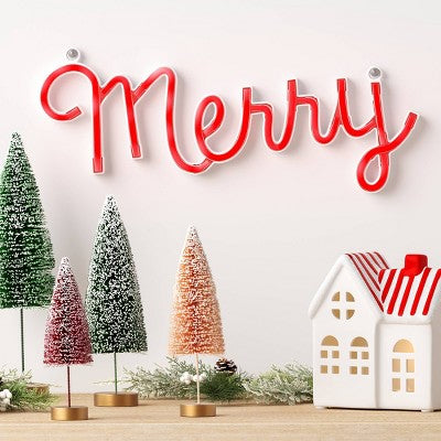  LED Battery Operated Christmas Neon Merry Hangable Sign Red - Wondershop™