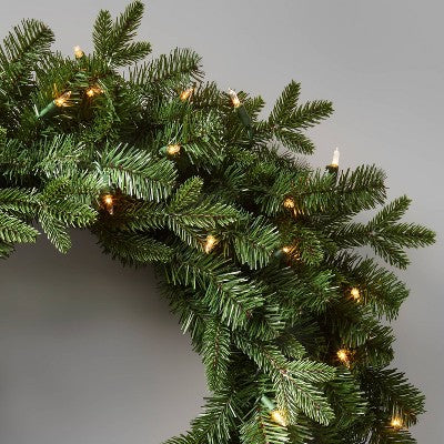  28in Prelit Artificial Christmas Wreath Natural Clear Lights - Wondershop™