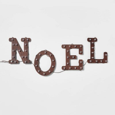  Hanging Lit Wood 'NOEL' Sign Brushed Bronze With Warm White Lights - Wondershop™