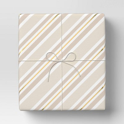  90' Christmas Fabric Ribbon Gold/White Striped Twine - Wondershop™