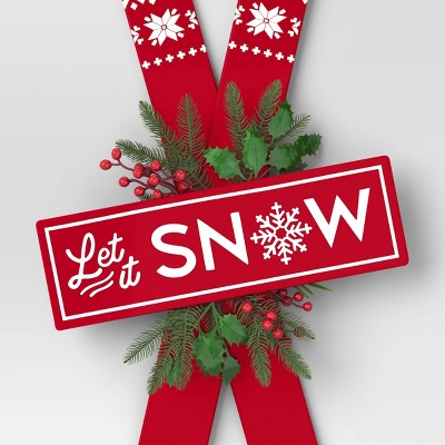  Metal Skis 'Let It Snow' Wall Décor Red/White - Wondershop™