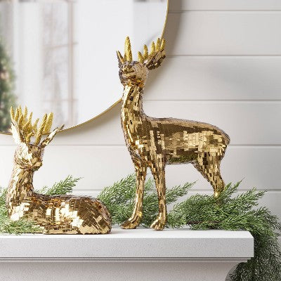  Christmas Sequin Standing Deer Decor Gold - Wondershop™