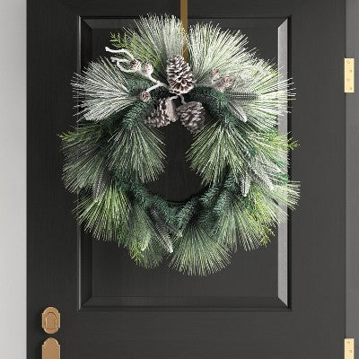 28" Flocked Cedar With Pinecones Artificial Christmas Wreath Green/White - Wondershop™