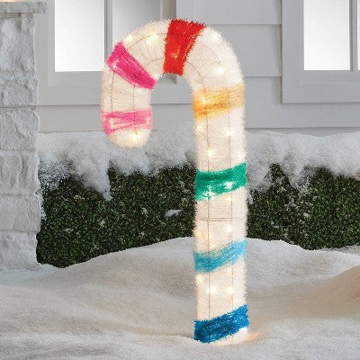 34" Incandescent Tinsel Candy Cane Christmas Novelty Sculpture Light Warm White - Wondershop™