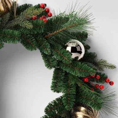  28" Decorated Mixed Greenery Artificial Christmas Wreath Green - Wondershop™
