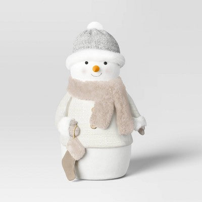  Fabric Snowman Figurine With Stocking - Wondershop™ White