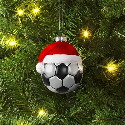  4" Christmas Glass Santa Hat Soccer Ball Ornament - Wondershop™