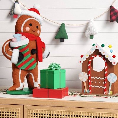  18" Fabric Gingerbread Man Holding Stocking Decorative Sculpture - Wondershop™ Brown