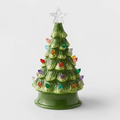  6.875" Battery Operated Lit Ceramic Christmas Tree Green - Wondershop™