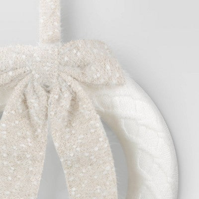  18.25" Knit Fabric With Bow Decorative Christmas Wreath White - Wondershop™