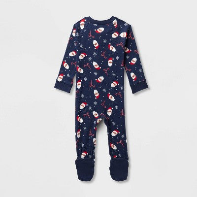  Baby Santa Print Ribbed Holiday Matching Family Footed Pajamas - Wondershop™ Navy Blue
