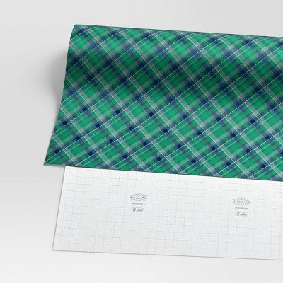  40" 125 Sq Ft Christmas Roll Wrap Green/Blue Plaid - Wondershop™
