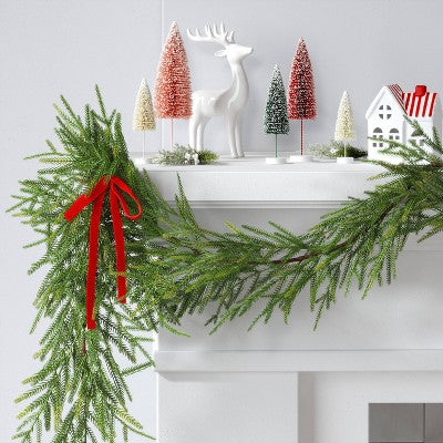  6' Christmas Unlit Norfolk Pine Draping With Red Bows Garland - Wondershop™