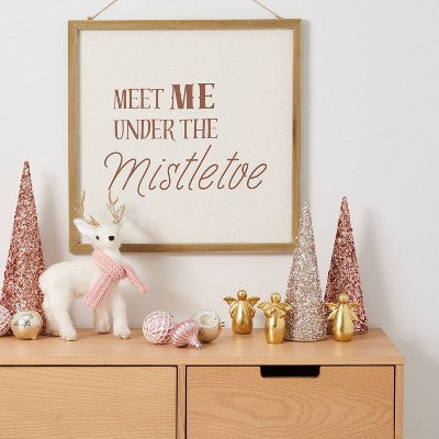  Meet Me Under The Mistletoe Hanging Sign Gold/Cream - Wondershop™