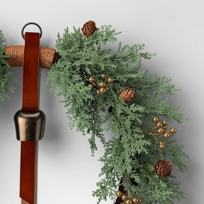  20" Cypress And Vine Artificial Christmas Wreath With Gold Berries And Bell - Wondershop™