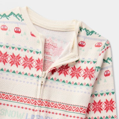  Baby "Let It Snow" Fair Isle Cozy Knit Holiday Matching Family Pajama Union Suit - Wondershop™ Cream